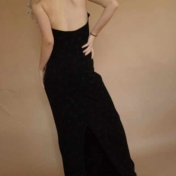90s Starburst Glitter Halter Evening Gown - Picture 8 of 16
